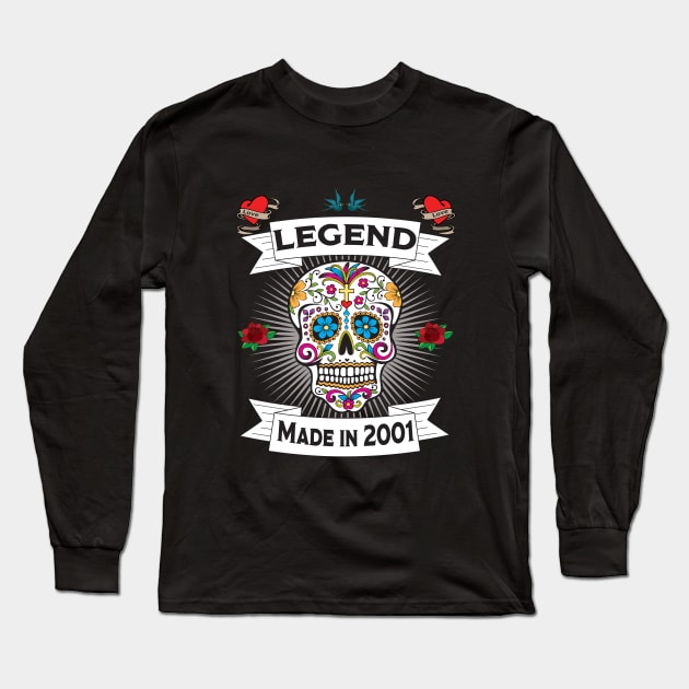 22nd Birthday - Sugar Skull Legend Made In 2001 Long Sleeve T-Shirt by Kudostees